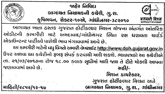 Emapnelment of CA for Internal Audit of Gujarat Horticultural mission scheme. 